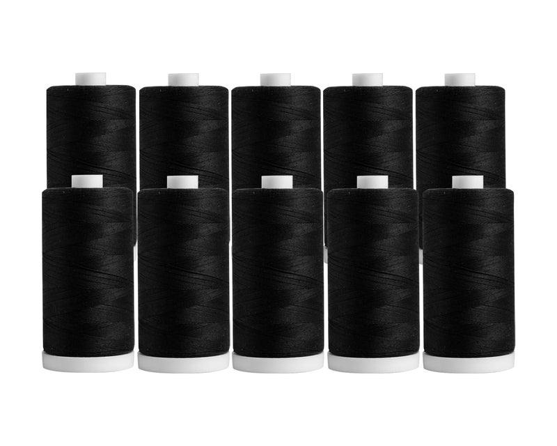 Connecting Threads 100% Cotton Thread Sets - 1200 Yard Spools (Set of 10 - Black)